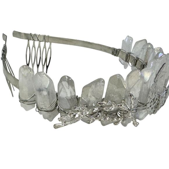 Aura Natural Raw Clear Quartz Angel Crystal Goddess Tiara Crown Wrapped Silver main image 15